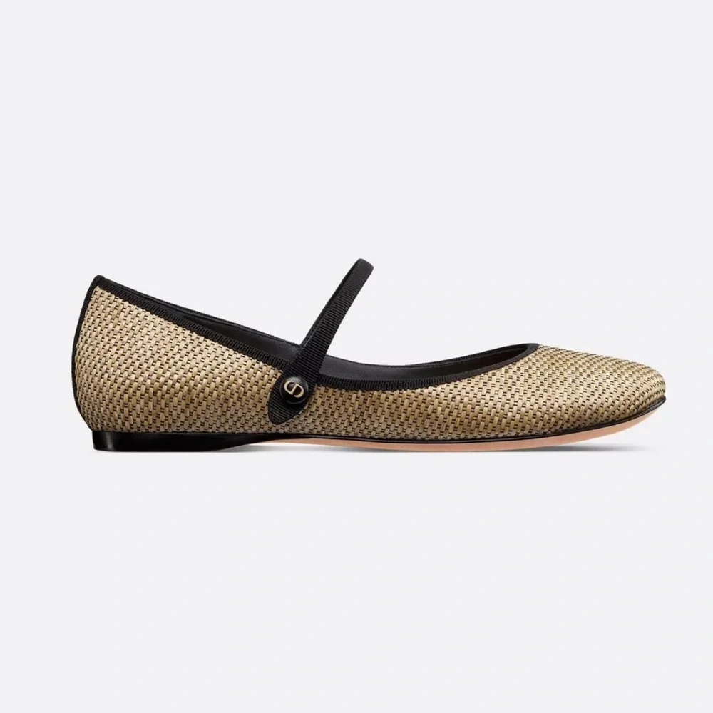 Dior NEW Black and Tan raffia Mary Jane Women's Flats - Picture 1 of 3
